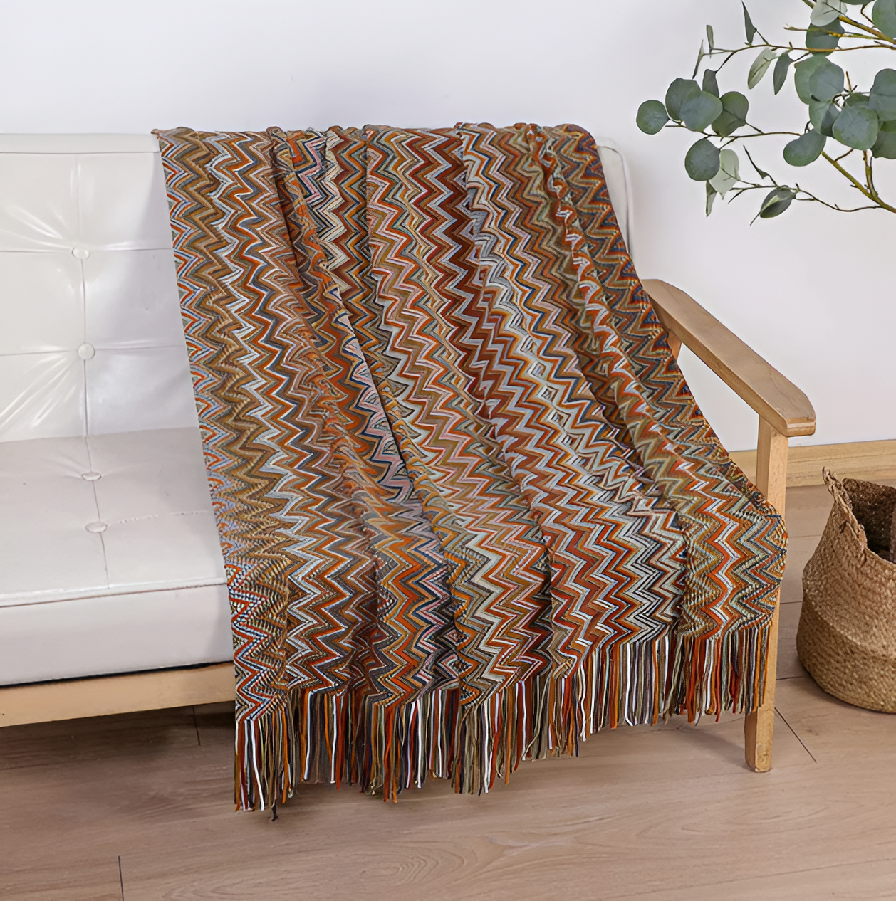 AcrylZagPlaid | Couverture en Polaire Boho Légère – Tricotée à la Main avec Pompons | Valuna