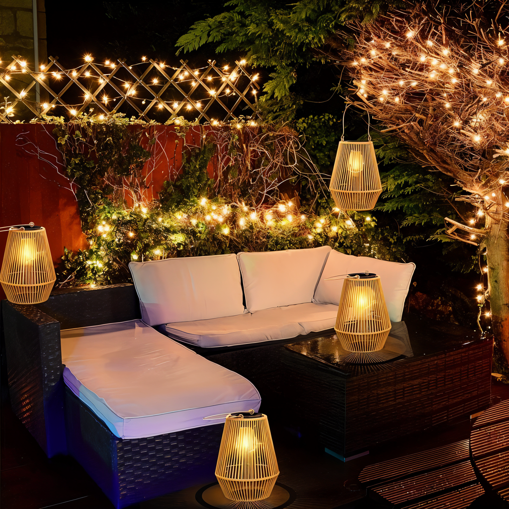 CageRattan Lampes Solaires | Lampes Solaires en Bambou - Lanterne Suspendue Étanche | Valuna