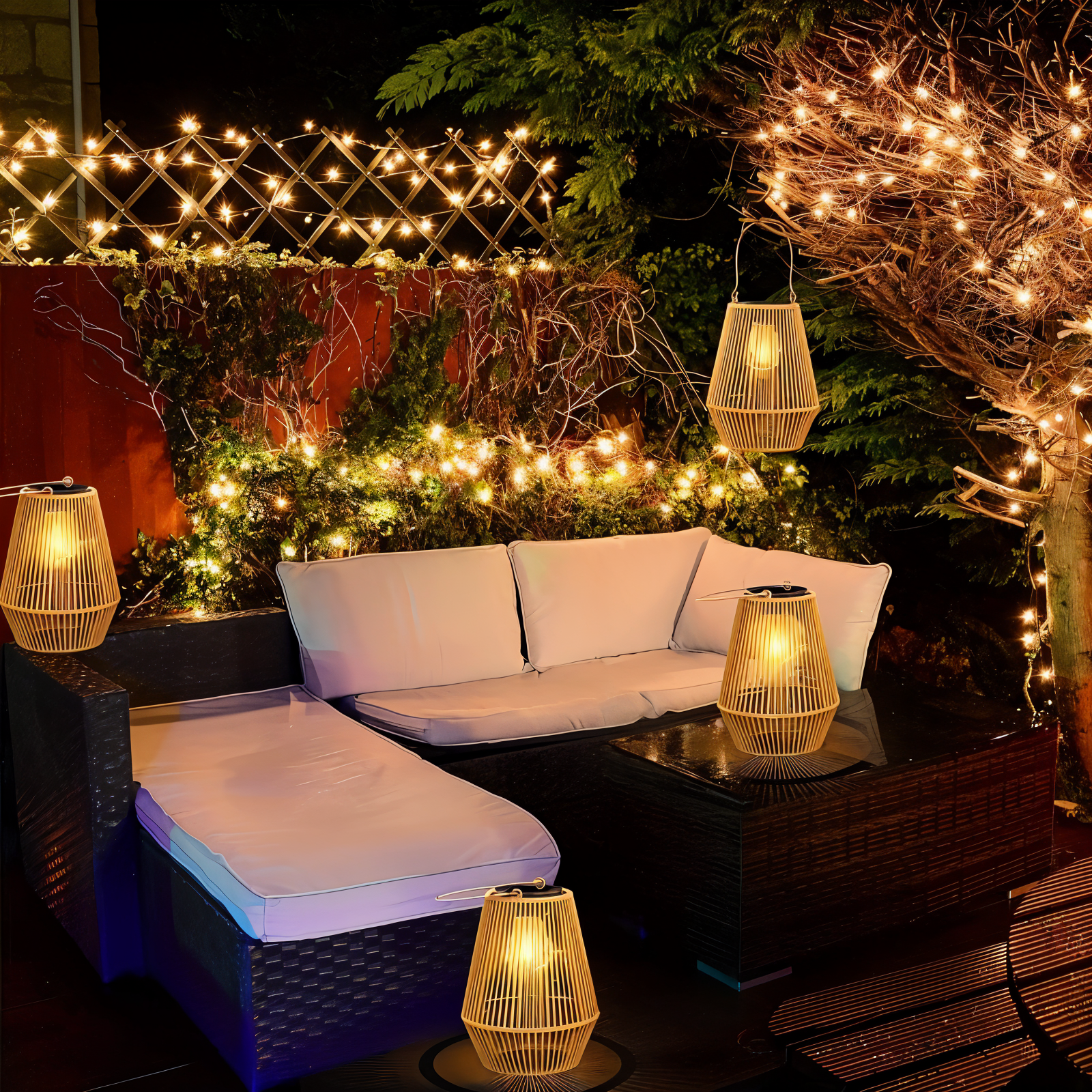 CageRattan Lampes Solaires | Lampes Solaires en Bambou - Lanterne Suspendue Étanche | Valuna