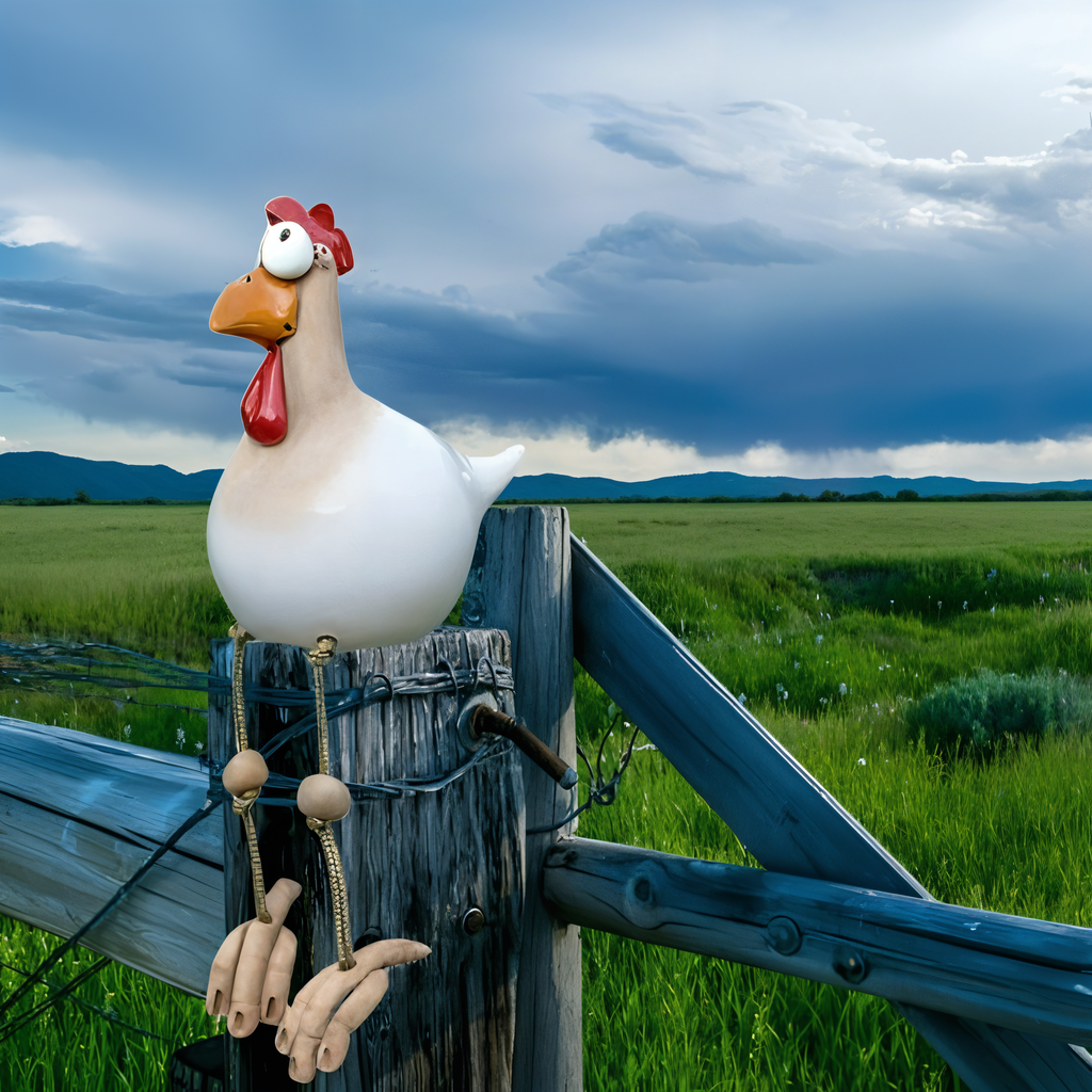 Poule Aux Grands Yeux | Statue De Jardin En Résine Artisanale Résistante | Valuna