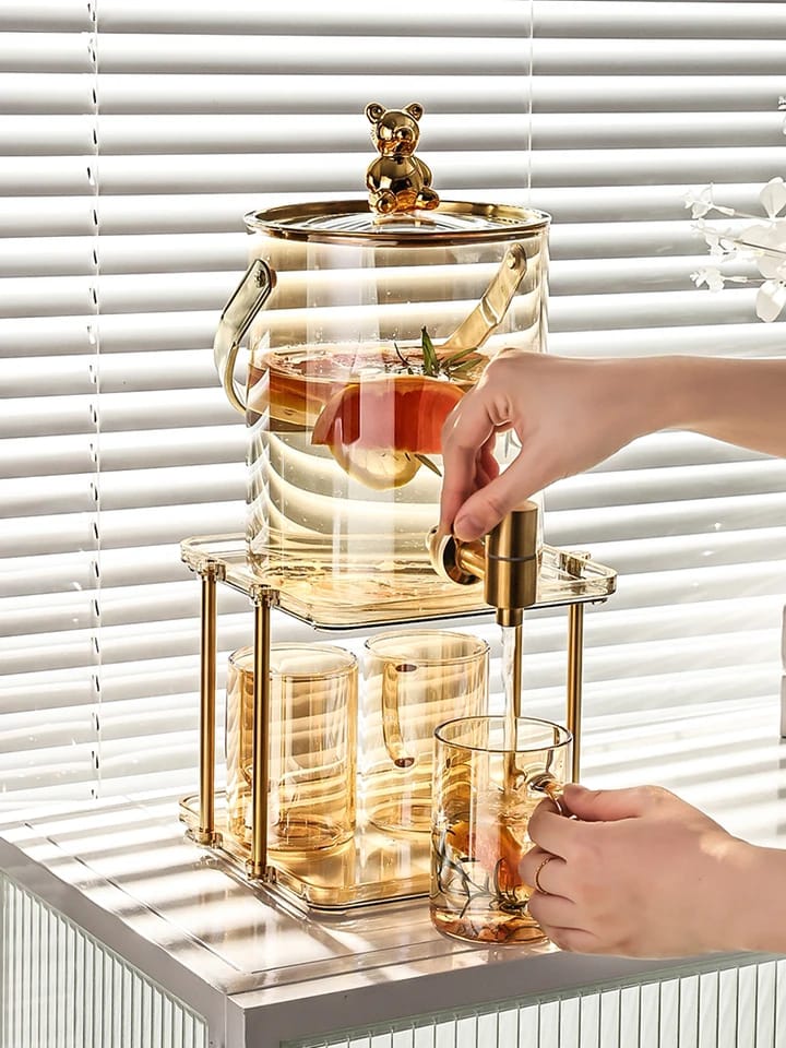 JuiceDispense | Distributeur De Jus En Verre Avec 4 Tasses Pour Fêtes Et Cuisine | Valuna