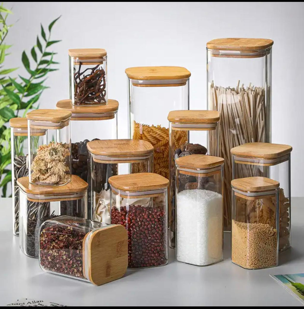 BambooSquare | Conteneur En Verre Avec Couvercle En Bambou Pour Stockage Élégant | Valuna