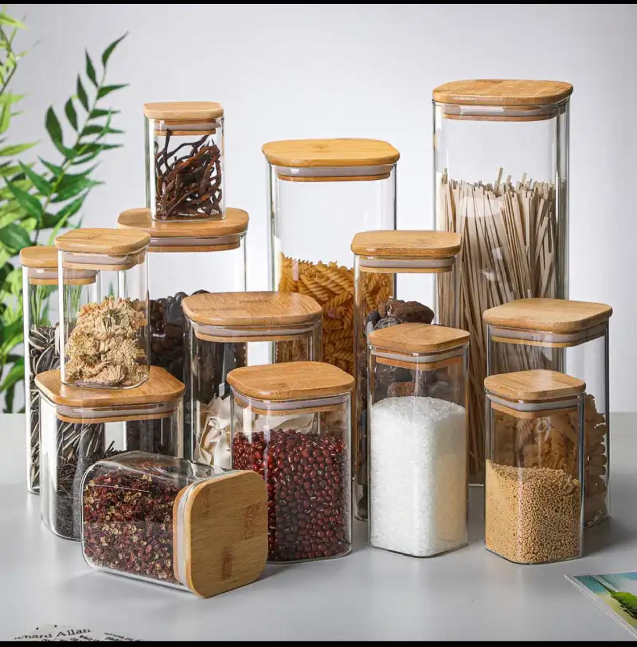 BambooSquare | Conteneur En Verre Avec Couvercle En Bambou Pour Stockage Élégant | Valuna