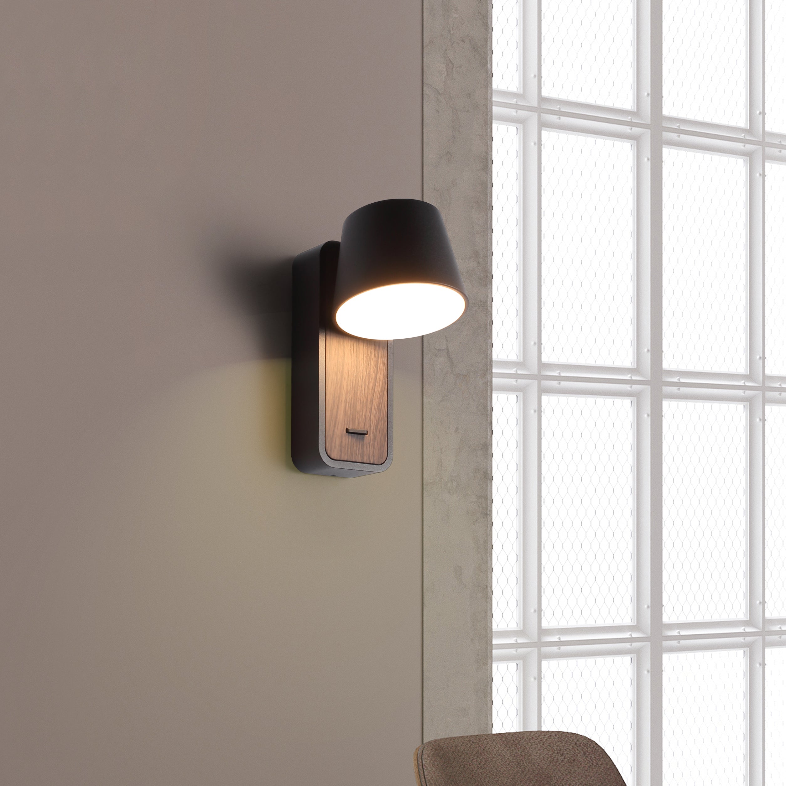Lampe Murale Torino | Noir/Aspect Bois | Valuna