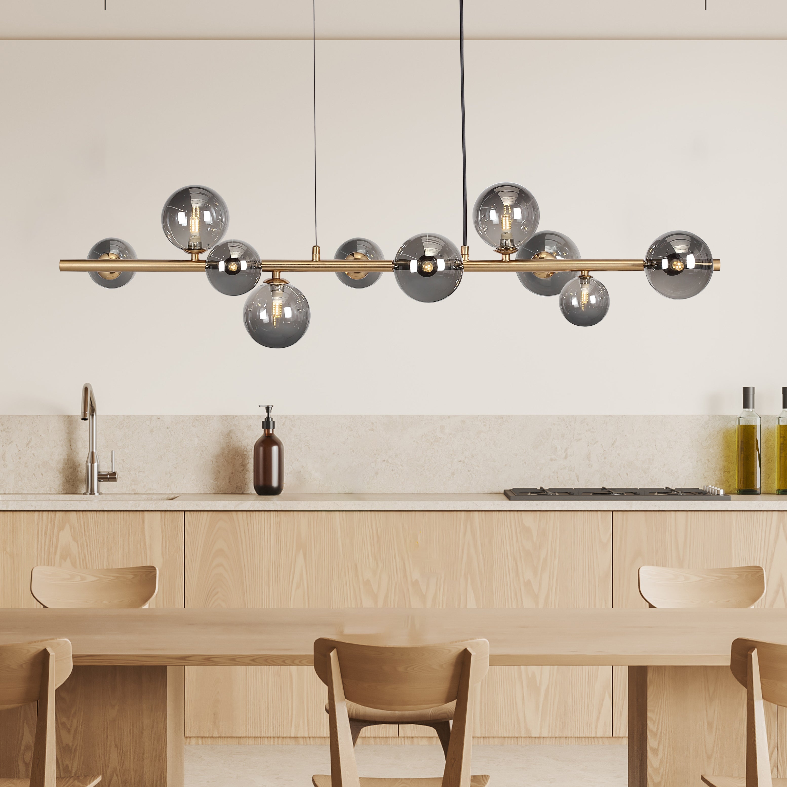 Valence | Suspension Longue en Laiton/Fumée
