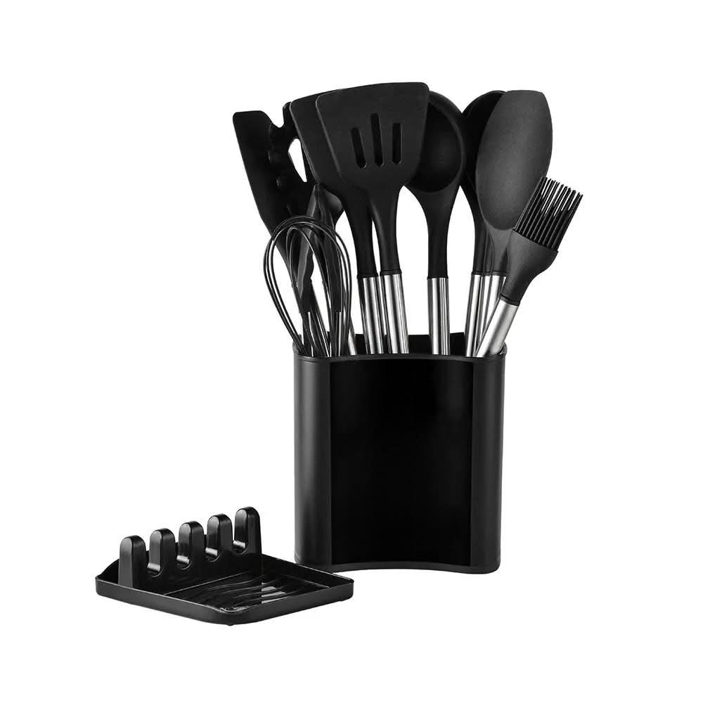 KitchLux | Ensemble D’Ustensiles De Cuisine Imitation Bois Avec Pointes En Silicone Souple | Valuna