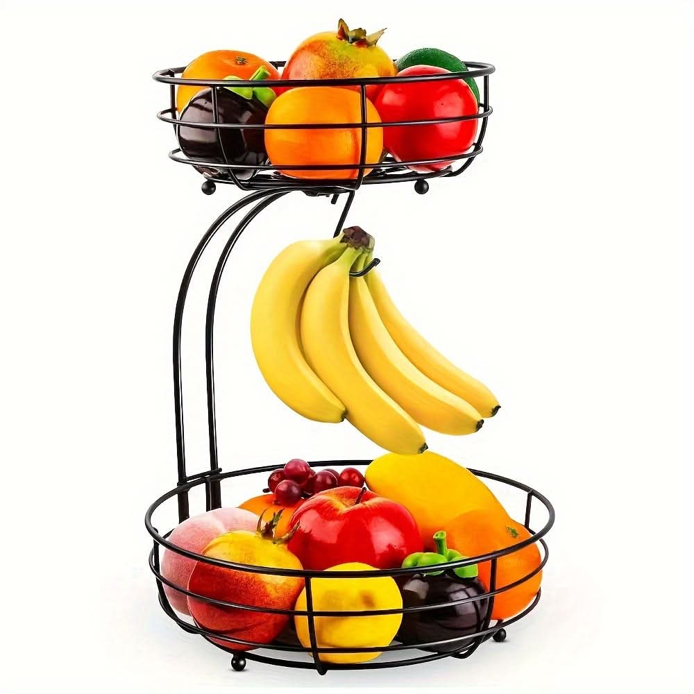 Nordiva | Support À Fruits À 2 Étagères Avec Porte-Bananes Design Scandinave | Valuna