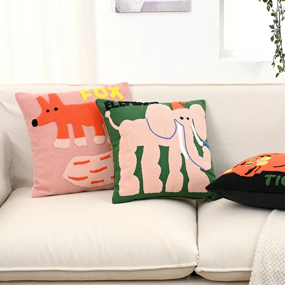 Animaux Brodés | Housse De Coussin Décorative Artisanale | Valuna