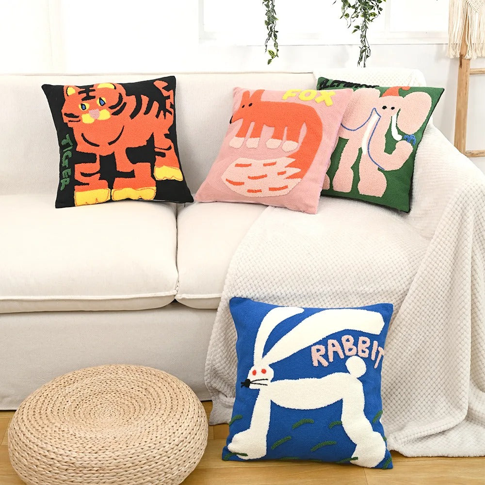 Animaux Brodés | Housse De Coussin Décorative Artisanale | Valuna
