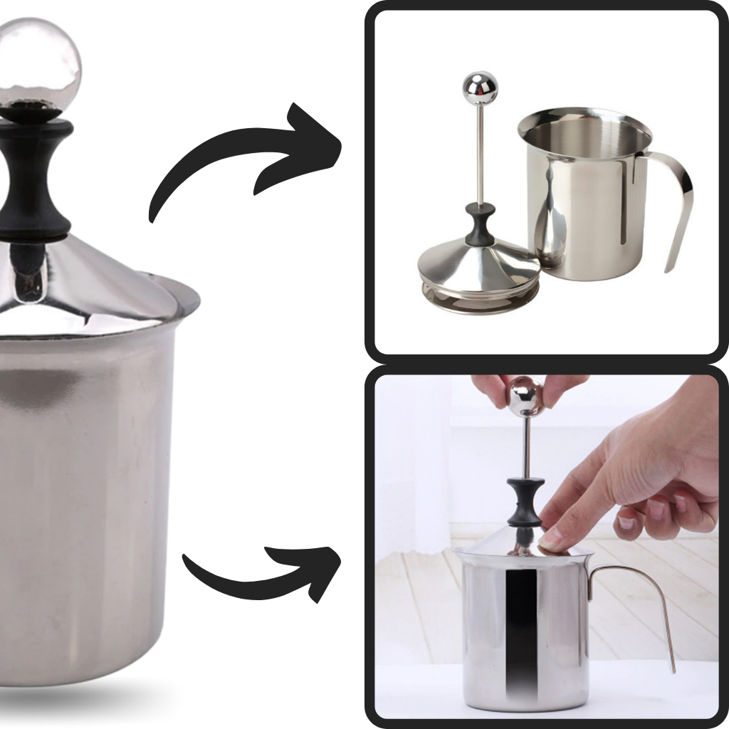 Fouet à Lait Manuel en Acier Inoxydable | Pichet 400 ml à Double Maille | Valuna