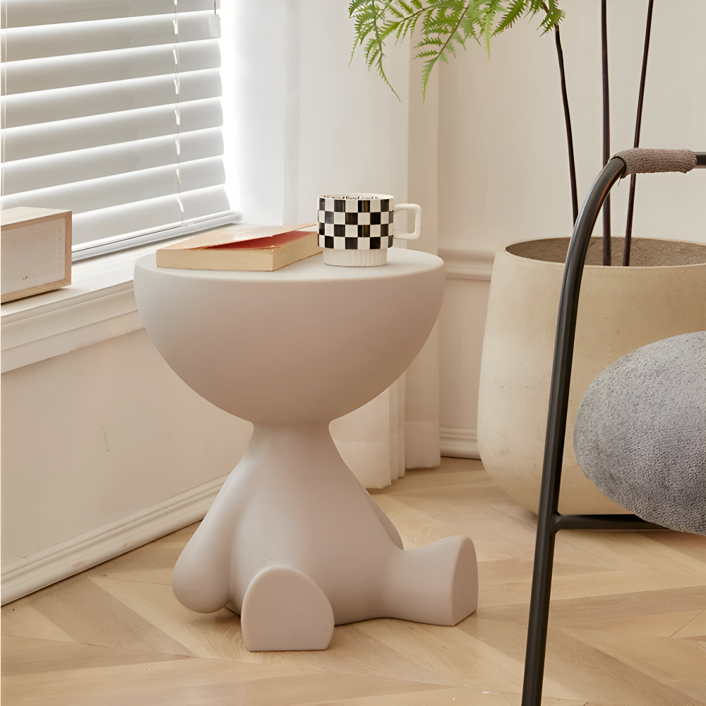 SoftRound | Table D’Appoint Ronde Crème / Table Basse Noire En Plastique Doux | Valuna