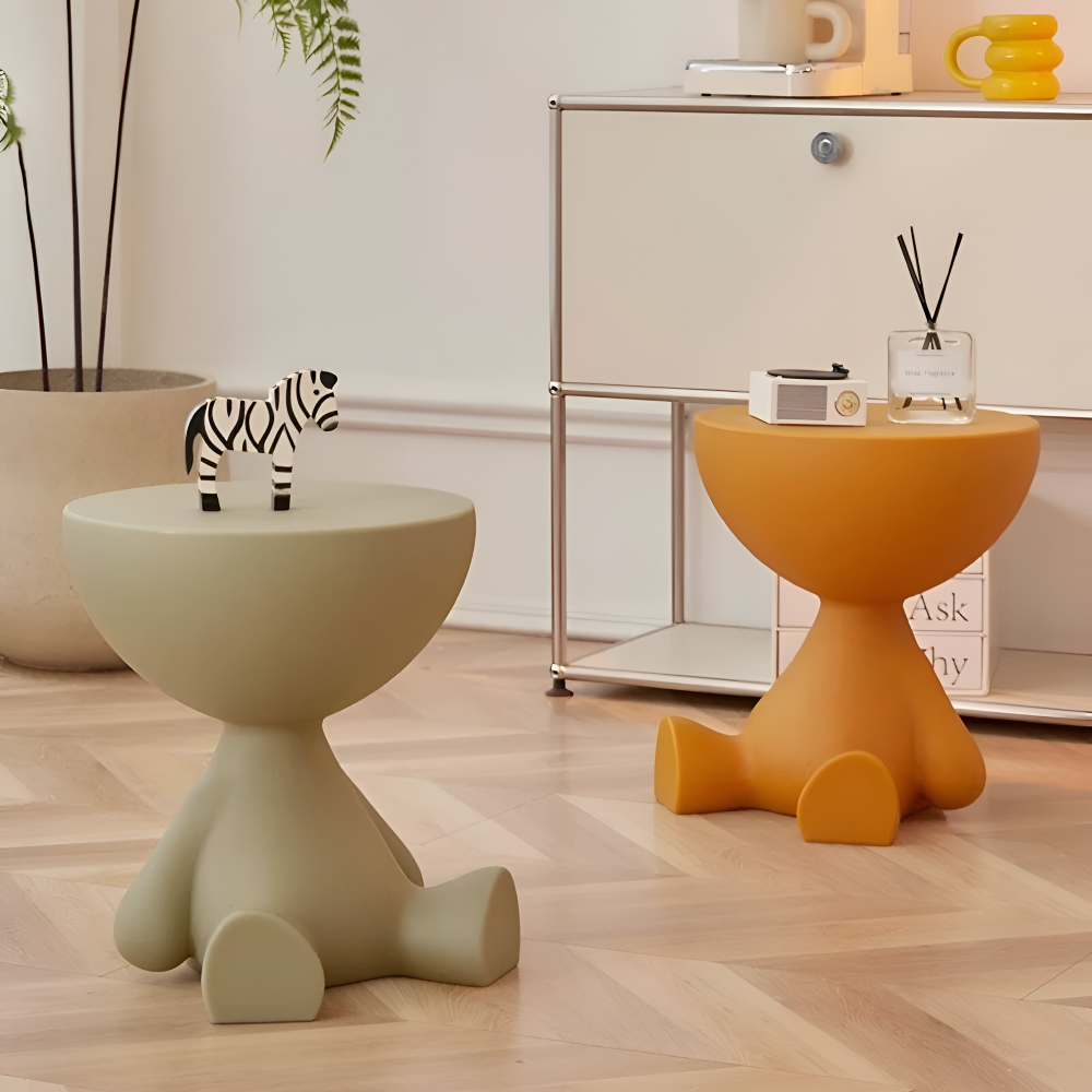 SoftRound | Table D’Appoint Ronde Crème / Table Basse Noire En Plastique Doux | Valuna