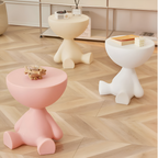 SoftRound | Table D’Appoint Ronde Crème / Table Basse Noire En Plastique Doux | Valuna