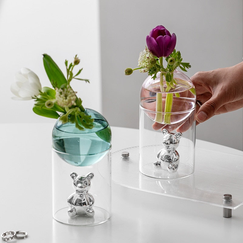 Vase En Verre Transparent Avec Motif Ours Galactique Décoratif - Valuna