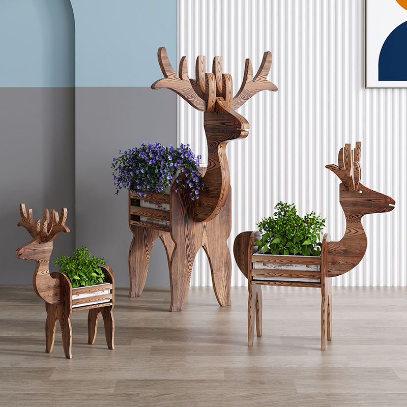 DeerWood | Support De Pot De Fleurs En Bois – Motif De Cerf Artistique | Valuna