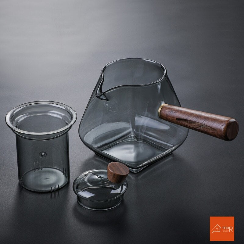 JapanGlass | Théière En Verre Avec Poignée En Bois Pour Une Préparation Authentique Et Résistante À La Chaleur | Valuna