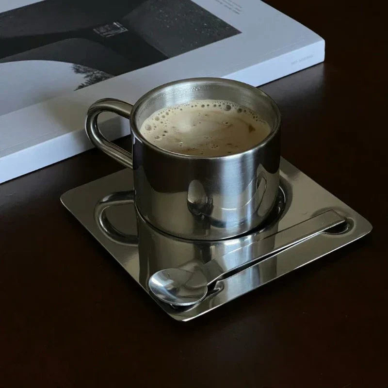 Tasse à Café en Acier Inoxydable et Plateau | Vaisselle Moderne Pour La Maison et le Bureau | Valuna