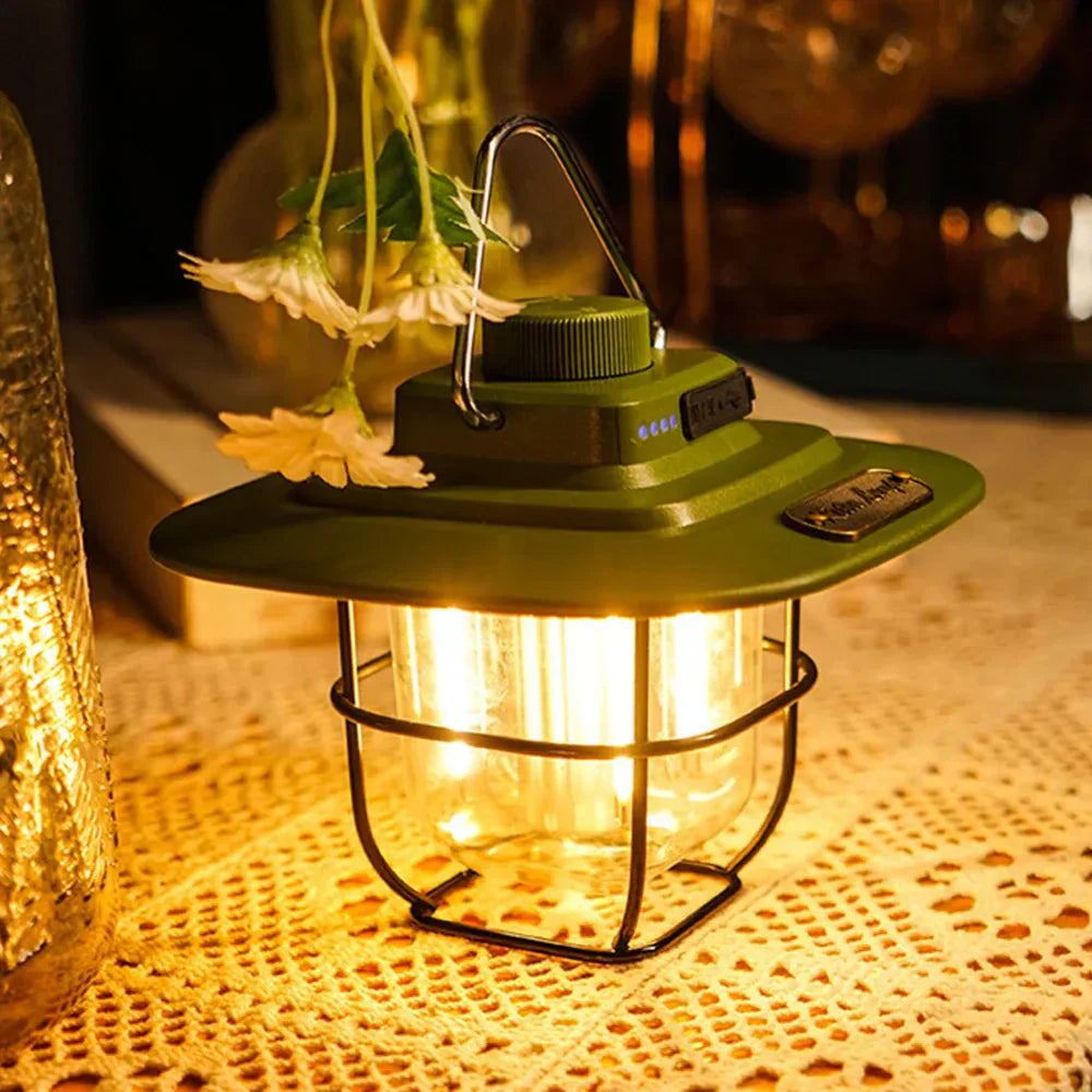 NostalgiaGlow | Lampe De Camping Rétro Rechargeable Avec Lumières Led Dimmables | Valuna