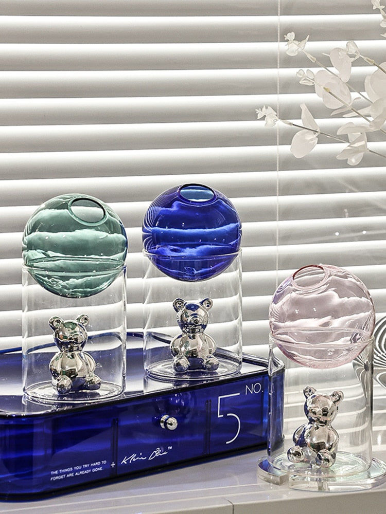 Vase En Verre Transparent Avec Motif Ours Galactique Décoratif - Valuna