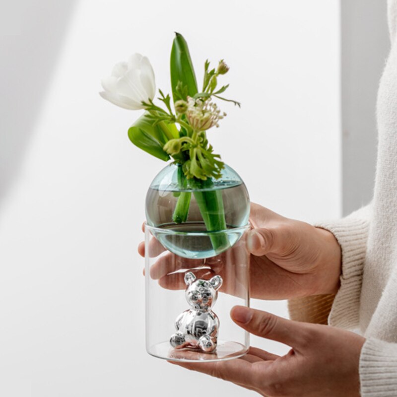 Vase En Verre Transparent Avec Motif Ours Galactique Décoratif - Valuna