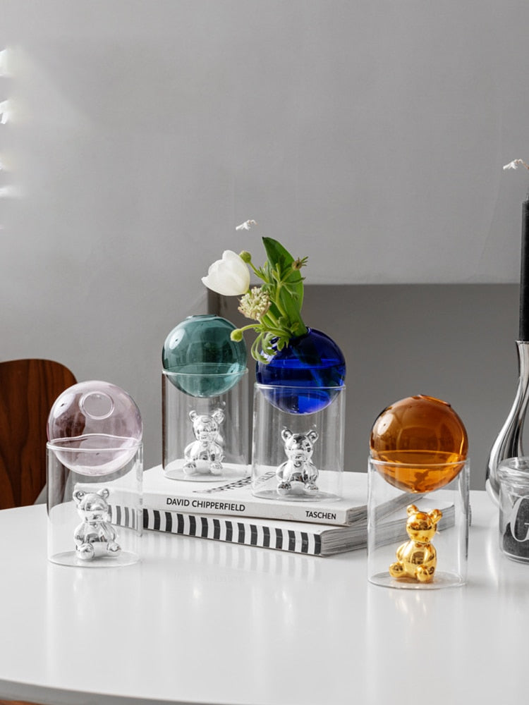 Vase En Verre Transparent Avec Motif Ours Galactique Décoratif - Valuna