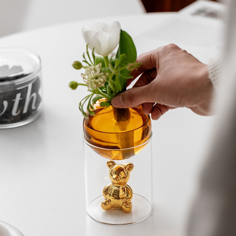 Vase En Verre Transparent Avec Motif Ours Galactique Décoratif - Valuna