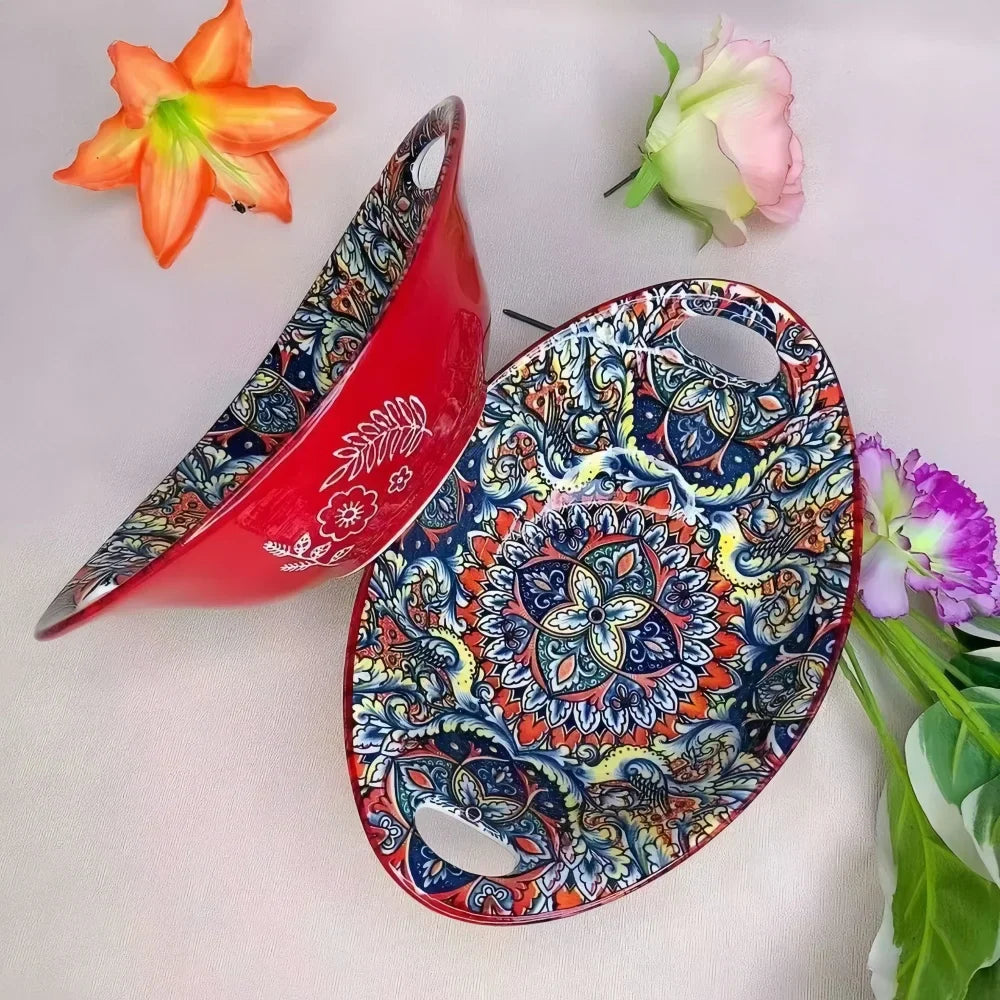 Boho Mandala d’Art | Ensemble de Bols de Service en Céramique au Design Mandala | Valuna