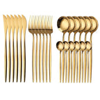 LuxuryCut | Ensemble De Couverts 24 Pièces En Acier Inoxydable Doré – Couteaux, Fourchettes Et Cuillères | Valuna