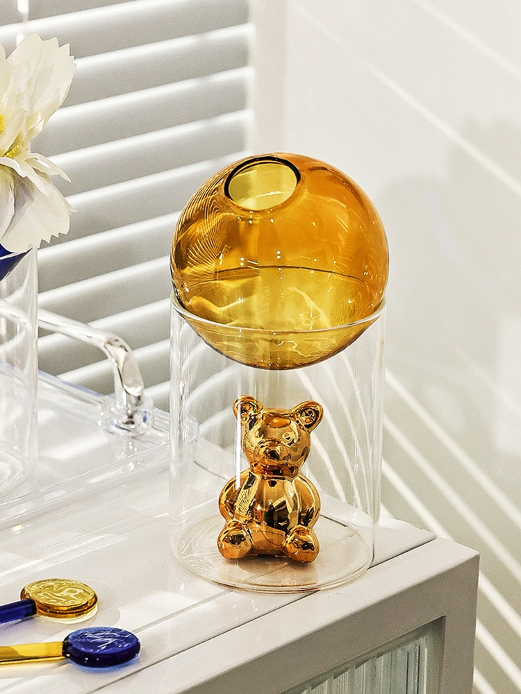 Vase En Verre Transparent Avec Motif Ours Galactique Décoratif - Valuna