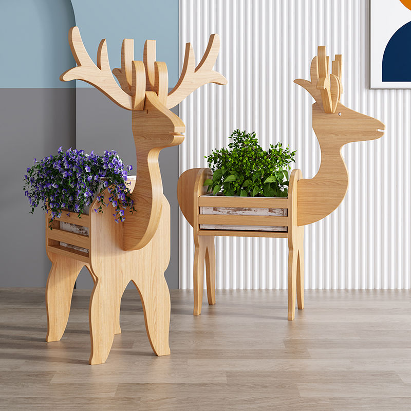 DeerWood | Support De Pot De Fleurs En Bois – Motif De Cerf Artistique | Valuna