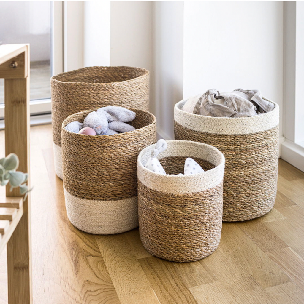 Panier en Osier en Herbe Marine | Ensemble de 4 Pièces | Valuna