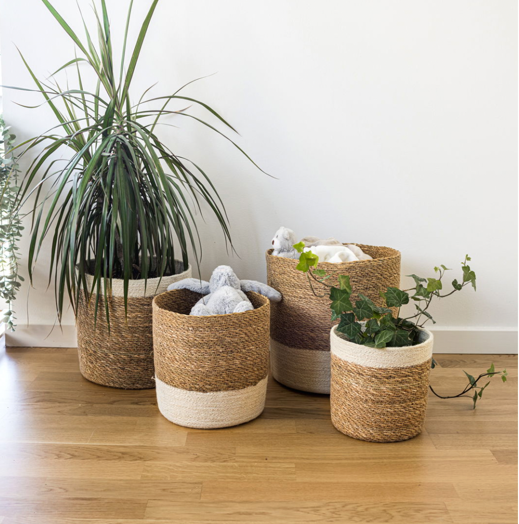 Panier en Osier en Herbe Marine | Ensemble de 4 Pièces | Valuna