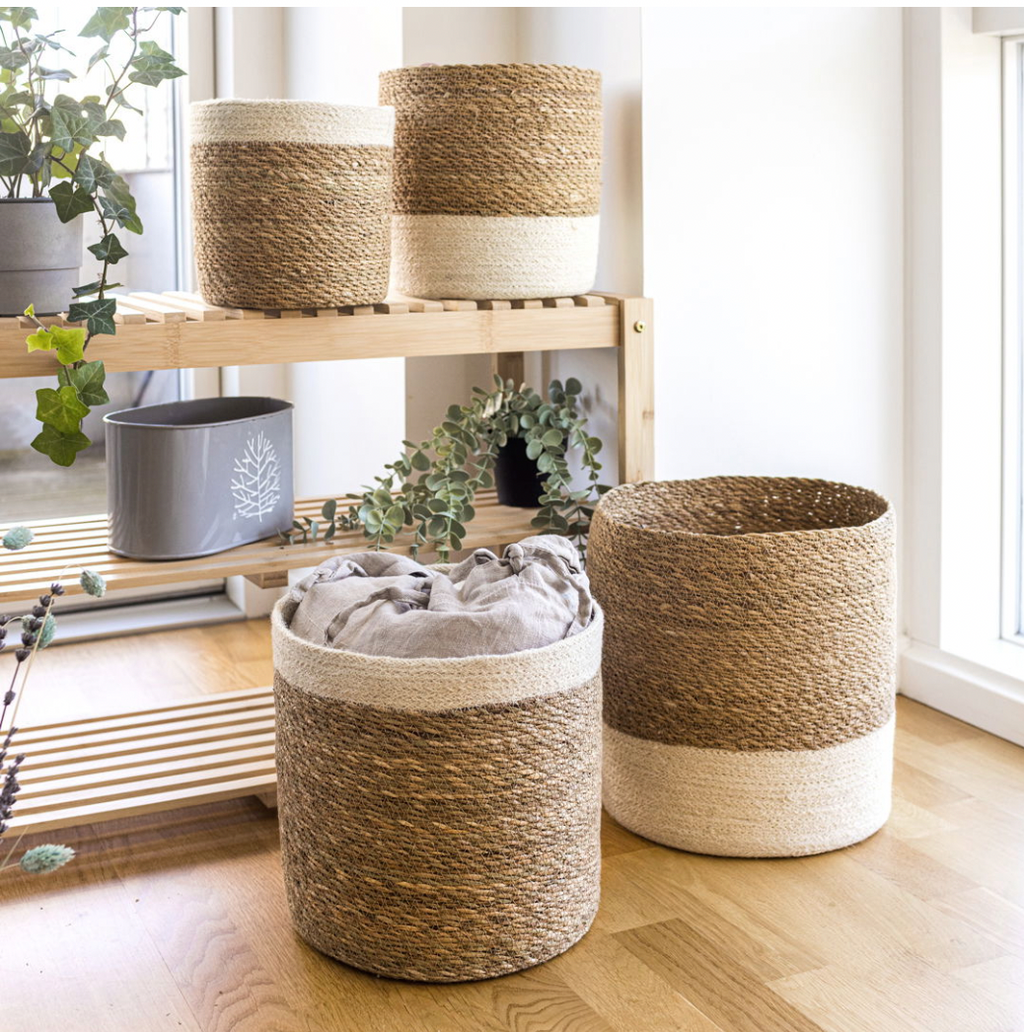 Panier en Osier en Herbe Marine | Ensemble de 4 Pièces | Valuna