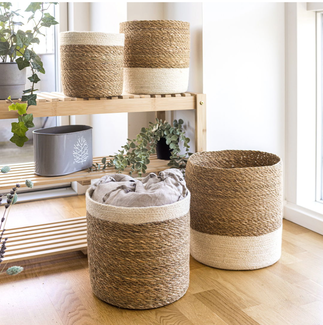 Panier en Osier en Herbe Marine | Ensemble de 4 Pièces | Valuna