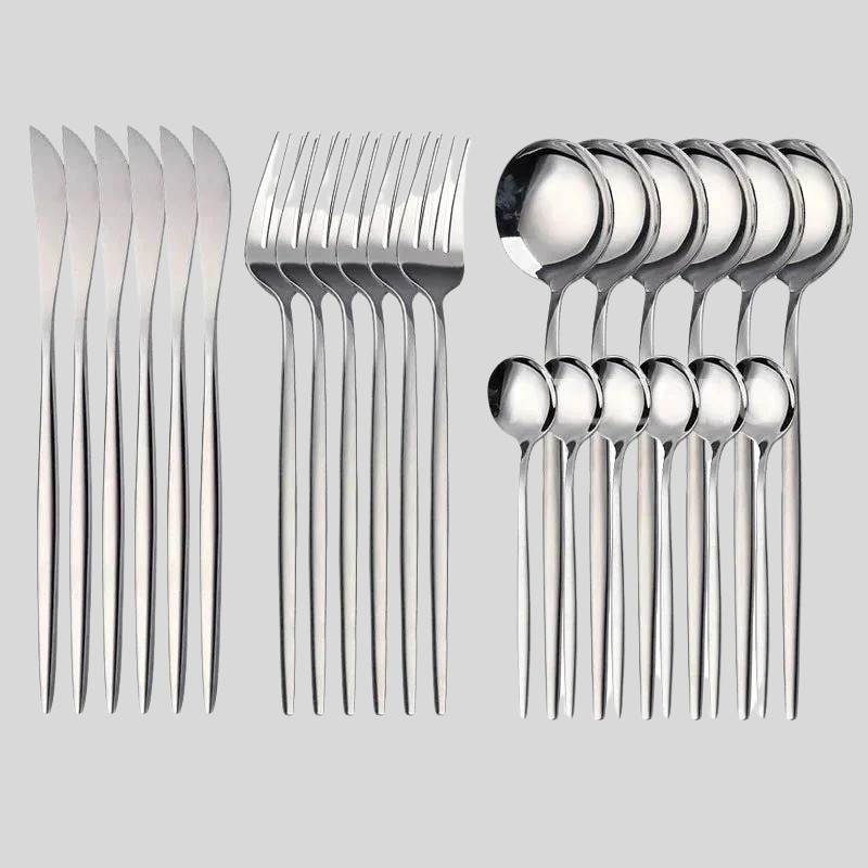 LuxuryCut | Ensemble De Couverts 24 Pièces En Acier Inoxydable Doré – Couteaux, Fourchettes Et Cuillères | Valuna