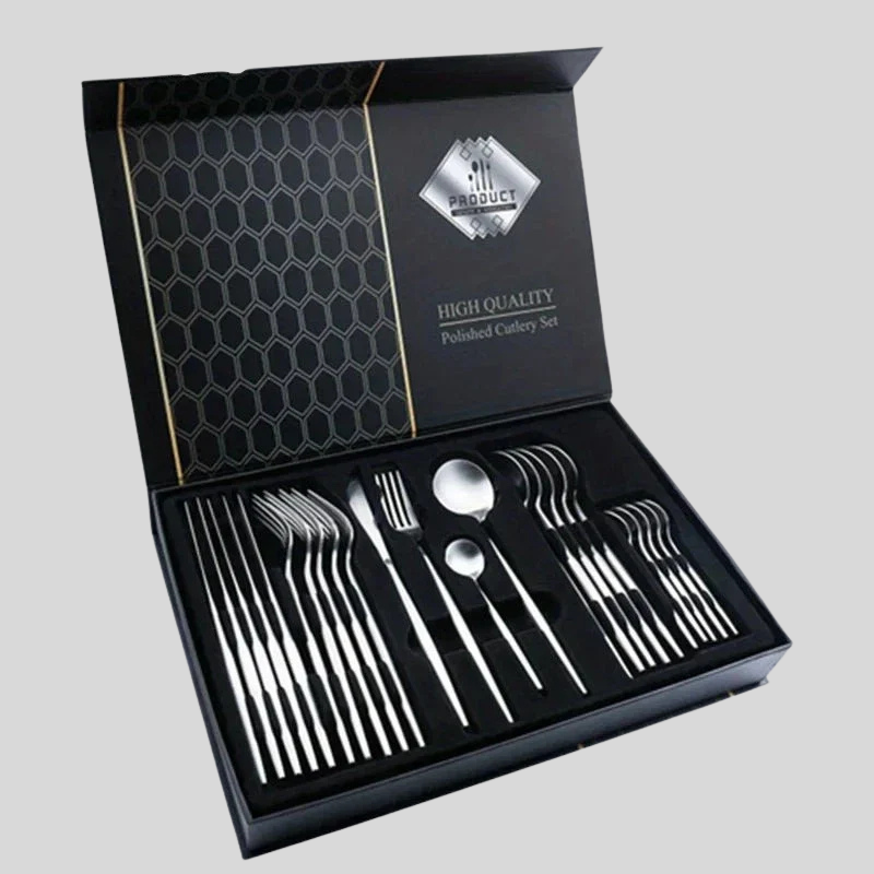 LuxuryCut | Ensemble De Couverts 24 Pièces En Acier Inoxydable Doré – Couteaux, Fourchettes Et Cuillères | Valuna