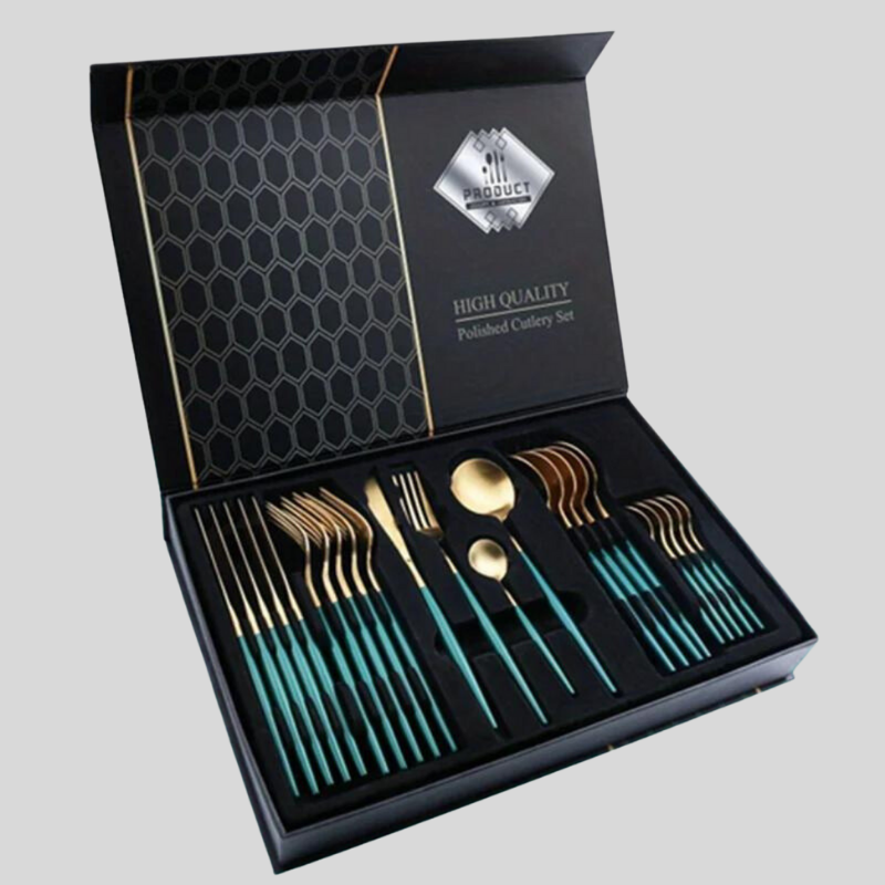LuxuryCut | Ensemble De Couverts 24 Pièces En Acier Inoxydable Doré – Couteaux, Fourchettes Et Cuillères | Valuna
