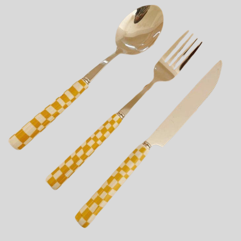 RetroChef | Couverts En Acier Inoxydable Élégants Avec Motif Damier Pour Table Moderne | Valuna