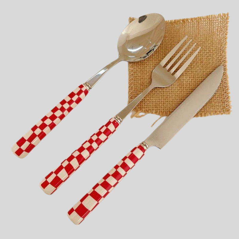 RetroChef | Couverts En Acier Inoxydable Élégants Avec Motif Damier Pour Table Moderne | Valuna