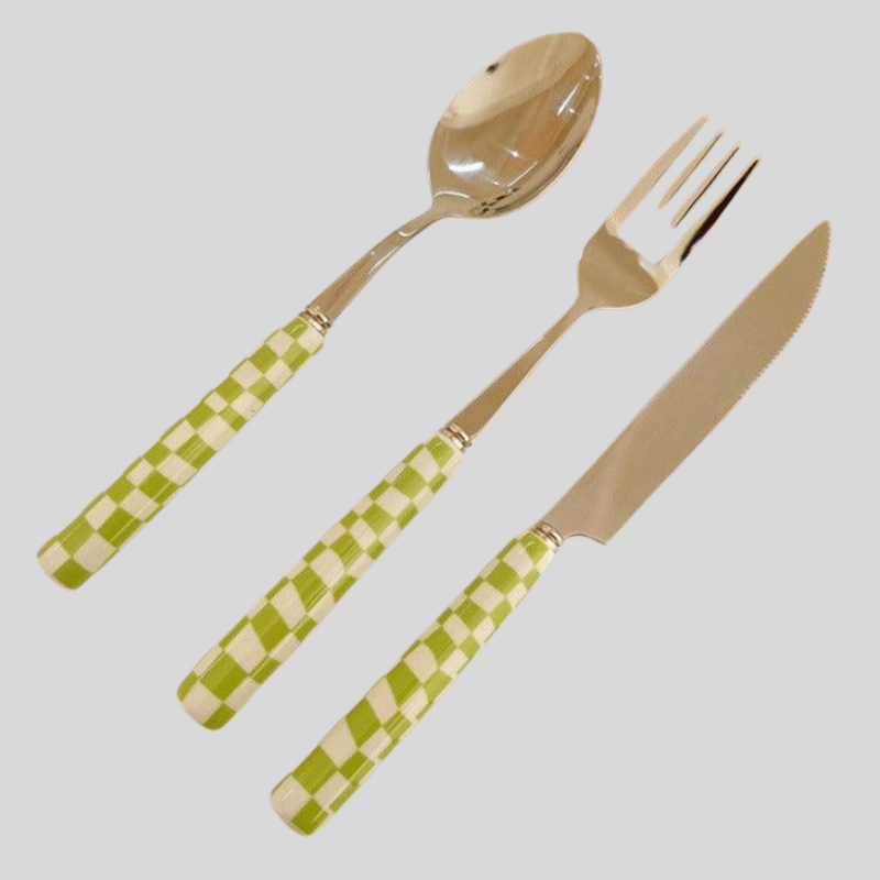 RetroChef | Couverts En Acier Inoxydable Élégants Avec Motif Damier Pour Table Moderne | Valuna
