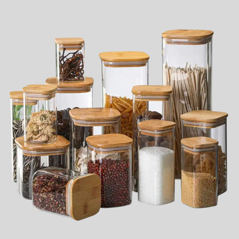 BambooSquare | Conteneur En Verre Avec Couvercle En Bambou Pour Stockage Élégant | Valuna