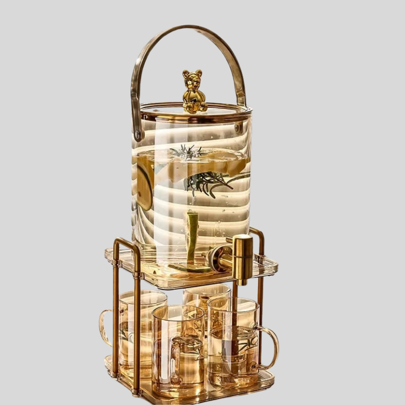 JuiceDispense | Distributeur De Jus En Verre Avec 4 Tasses Pour Fêtes Et Cuisine | Valuna