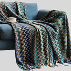 AcrylZagPlaid | Couverture en Polaire Boho Légère – Tricotée à la Main avec Pompons | Valuna