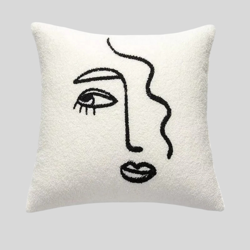 FaceArtCushion | Housse de Coussin Art Visage Abstrait – Déco Moderne & Élégante | Valuna