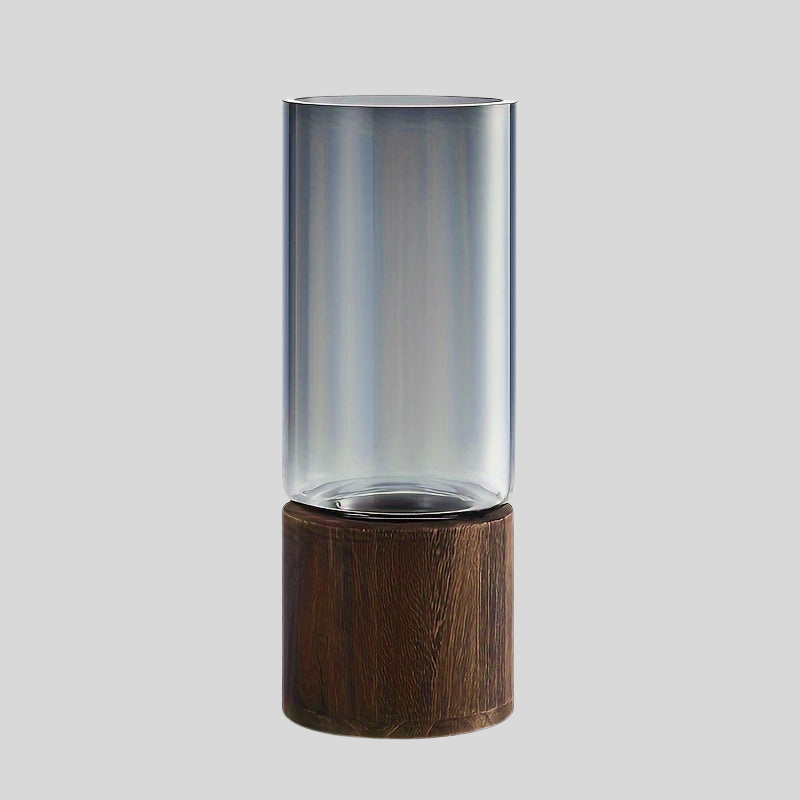GlassWood Elegance | Vase En Verre De Luxe Avec Base En Bois – Design Élégant & Moderne | Valuna