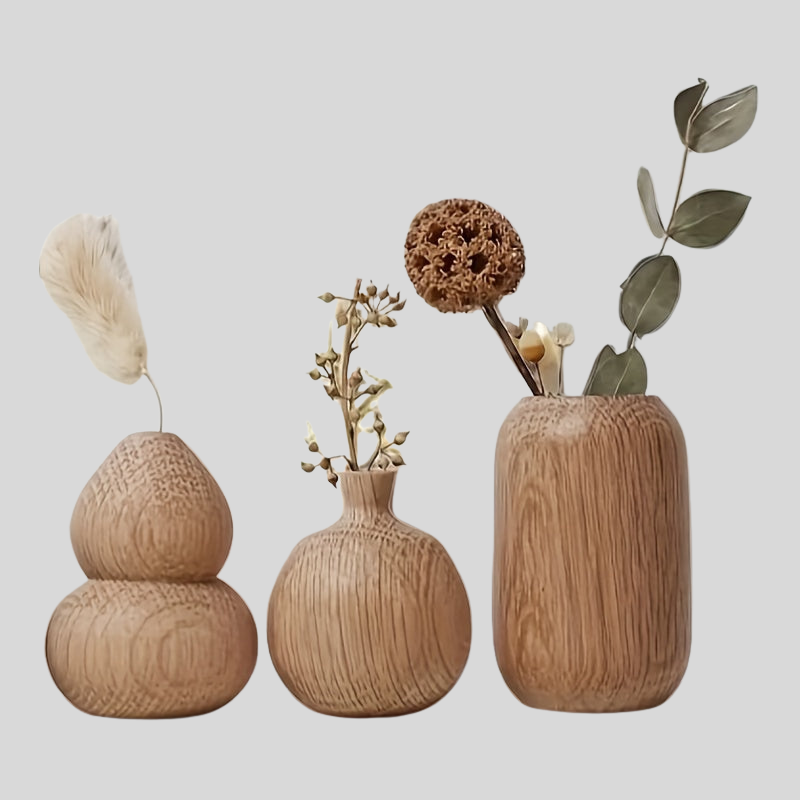 GeoWood Set | Ensemble De Vases Géométriques En Bois – Pièce Intemporelle Pour Intérieur | Valuna