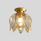 LotusPlafonnier | Plafonnier Colonial En Laiton Et Verre Clair Pour Couloir | Valuna