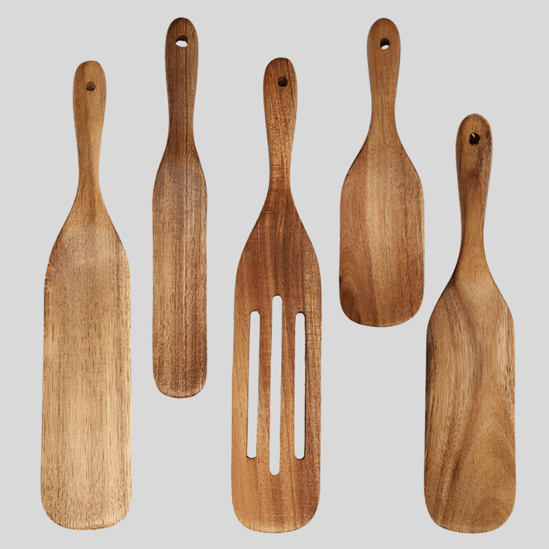 PureTeak | Ensemble D'Ustensiles De Cuisine En Bois De Teck 100 % Doux Pour Les Poêles Et Durable | Valuna