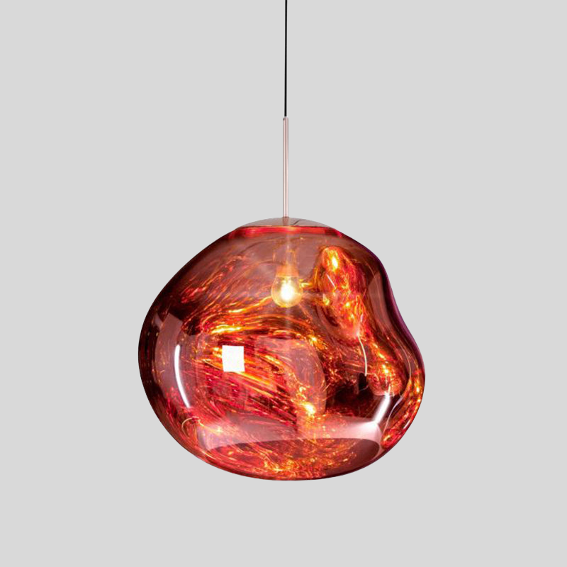 ModernSuspense | Lampe Suspendue Irrégulière Verre Argent/Rouge – 1 Lumière Salle à Manger | Valuna