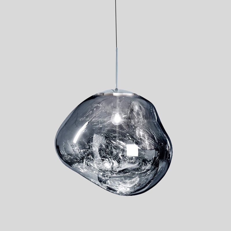 ModernSuspense | Lampe Suspendue Irrégulière Verre Argent/Rouge – 1 Lumière Salle à Manger | Valuna